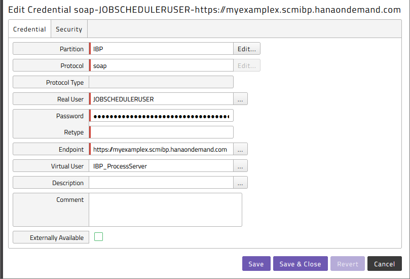 Example SAP IBP credential