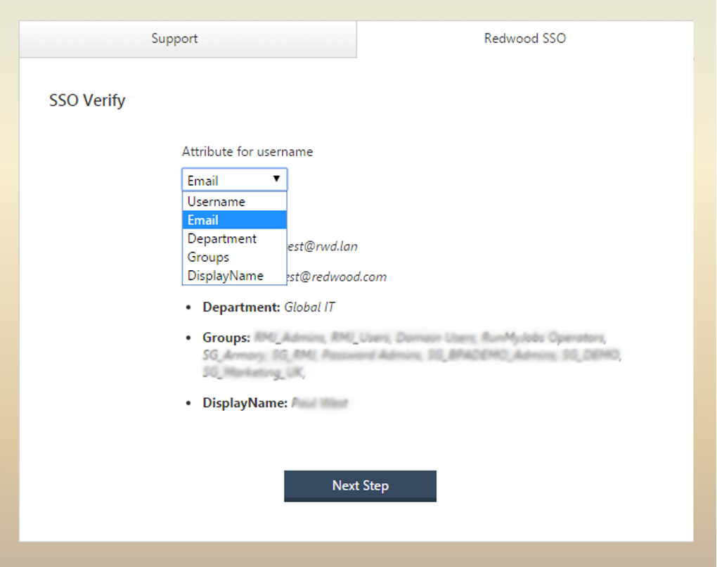 Next step of the SSO configuration